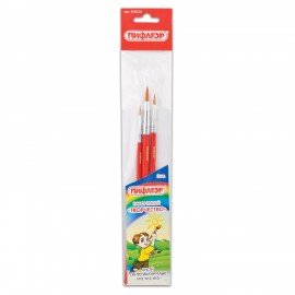 Кисти ПИФАГОР, набор 3 шт. (СИНТЕТИКА: круглые № 2, 3, 5), пакет с европодвесом, 200226