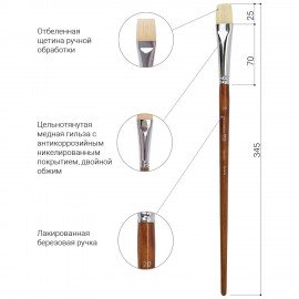 Кисть художественная профессиональная BRAUBERG ART CLASSIC, щетина, плоская, № 20, длинная ручка, 200722