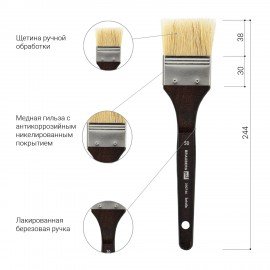 Кисть художественная профессиональная BRAUBERG ART CLASSIC, щетина, флейц, № 50, короткая ручка, 200746