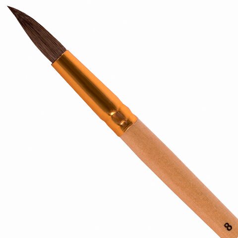 Кисть ПИФАГОР, БЕЛКА, круглая, № 8, деревянная лакированная ручка, с колпачком, пакет с подвесом, 200822