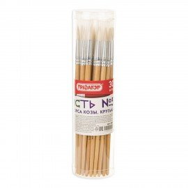 Кисть ПИФАГОР, КОЗА, круглая, № 5, деревянная лакированная ручка, с колпачком, 200828