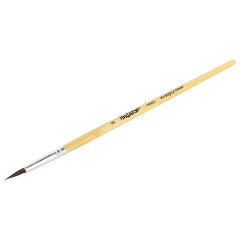Кисть ПИФАГОР, ПОНИ, круглая, № 3, деревянная лакированная ручка, с колпачком, 200832