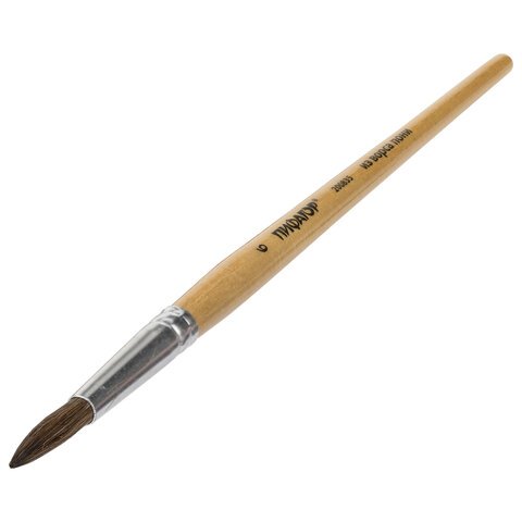 Кисть ПИФАГОР, ПОНИ, круглая, № 6, деревянная лакированная ручка, колпачок, пакет с подвесом, 200835