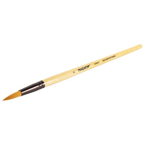 Кисть ПИФАГОР, СИНТЕТИКА, круглая, № 7, деревянная лакированная ручка, с колпачком, пакет с подвесом, 200847