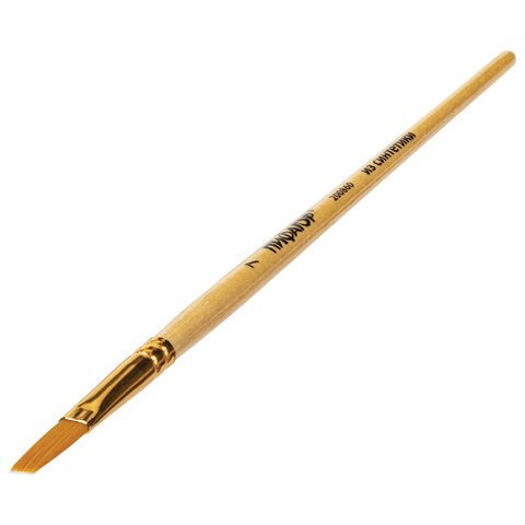 Кисть ПИФАГОР, СИНТЕТИКА, плоская, № 7, деревянная лакированная ручка, с колпачком, пакет с подвесом, 200860