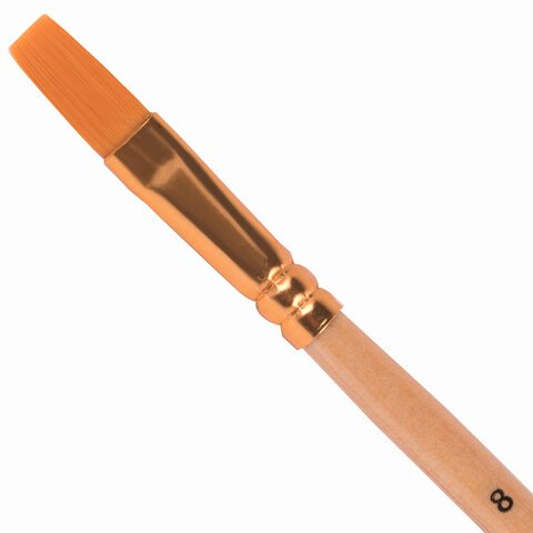 Кисть ПИФАГОР, СИНТЕТИКА, плоская, № 8, деревянная лакированная ручка, с колпачком, пакет с подвесом, 200861