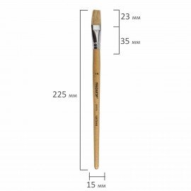 Кисть ПИФАГОР, ЩЕТИНА, плоская, № 14, деревянная лакированная ручка, пакет с подвесом, 200876
