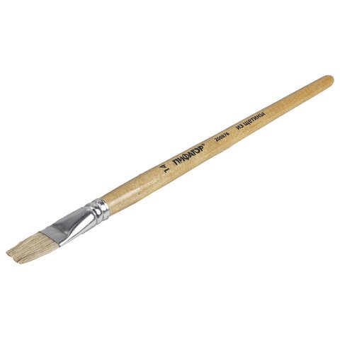 Кисть ПИФАГОР, ЩЕТИНА, плоская, № 14, деревянная лакированная ручка, пакет с подвесом, 200876