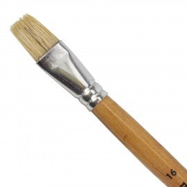Кисть ПИФАГОР, ЩЕТИНА, плоская, № 16, деревянная лакированная ручка, пакет с подвесом, 200877