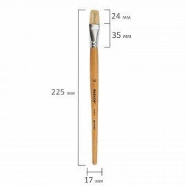 Кисть ПИФАГОР, ЩЕТИНА, плоская, № 16, деревянная лакированная ручка, пакет с подвесом, 200877