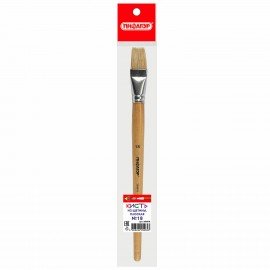 Кисть ПИФАГОР, ЩЕТИНА, плоская, № 18, деревянная лакированная ручка, пакет с подвесом, 200878