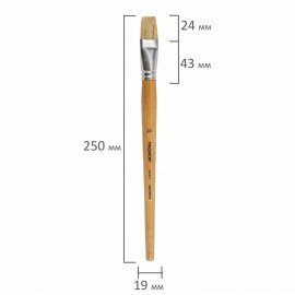 Кисть ПИФАГОР, ЩЕТИНА, плоская, № 20, деревянная лакированная ручка, пакет с подвесом, 200879