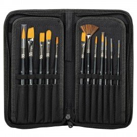 Кисти художественные набор 12 шт. в черном пенале, синтетика, BRAUBERG ART CLASSIC, № 0-14 + веерная, 200966