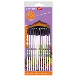 Кисти художественные набор 12 шт., синтетика, овальные № 1-12, BRAUBERG ART DEBUT, 201051