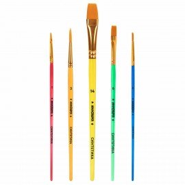 Кисти СИНТЕТИКА набор 5 шт. (круглая 3, плоская 2, 6, 14, овальная 1), блистер, ЮНЛАНДИЯ, 201069