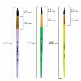 Кисти БЕЛКА набор 6 шт. (круглые № 1, 2, 3, 4, 5, 6), блистер, ЮНЛАНДИЯ, 201082