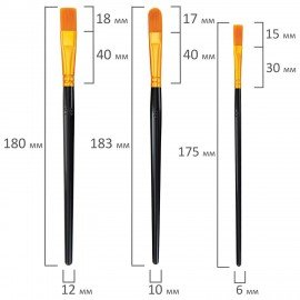 Кисти набор 10 шт., синтетика, черные, № 2/0-8, (Круглые; Овальные; Плоские; Лайнеры),WBZ, 201084