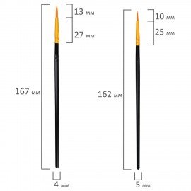 Кисти набор 10 шт., синтетика, черные, № 2/0-8, (Круглые; Овальные; Плоские; Лайнеры),WBZ, 201084
