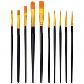 Кисти набор 10 шт., синтетика, черные, № 2/0-8, (Круглые; Овальные; Плоские; Лайнеры),WBZ, 201084