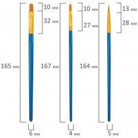 Кисти набор 10 шт., синтетика, синие, № 2/0-8, (Круглые; Овальные; Плоские; Лайнеры),WBZ, 201085