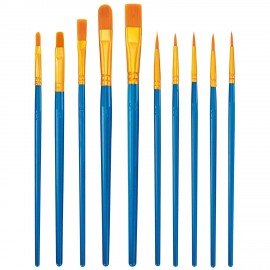 Кисти набор 10 шт., синтетика, синие, № 2/0-8, (Круглые; Овальные; Плоские; Лайнеры),WBZ, 201085