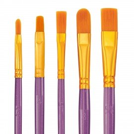 Кисти набор 10 шт., синтетика, фиолетовые, № 2/0-8, (Круглые; Овальные; Плоские; Лайнеры),WBZ, 201086