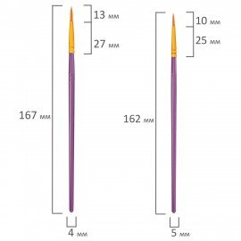 Кисти набор 10 шт., синтетика, фиолетовые, № 2/0-8, (Круглые; Овальные; Плоские; Лайнеры),WBZ, 201086