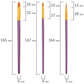 Кисти набор 10 шт., синтетика, фиолетовые, № 2/0-8, (Круглые; Овальные; Плоские; Лайнеры),WBZ, 201086