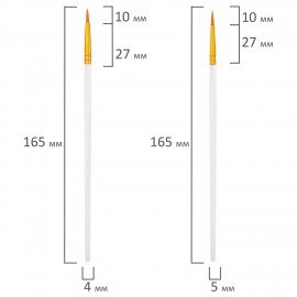 Кисти набор 10 шт., синтетика, белые, № 2/0-8, (Круглые; Овальные; Плоские; Лайнеры),WBZ, 201087