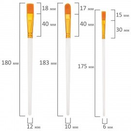 Кисти набор 10 шт., синтетика, белые, № 2/0-8, (Круглые; Овальные; Плоские; Лайнеры),WBZ, 201087
