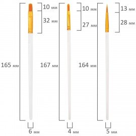 Кисти набор 10 шт., синтетика, белые, № 2/0-8, (Круглые; Овальные; Плоские; Лайнеры),WBZ, 201087