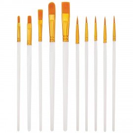 Кисти набор 10 шт., синтетика, белые, № 2/0-8, (Круглые; Овальные; Плоские; Лайнеры),WBZ, 201087