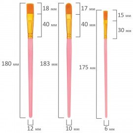 Кисти набор 10 шт., синтетика, розовые, № 2/0-8, (Круглые; Овальные; Плоские; Лайнеры),WBZ, 201088