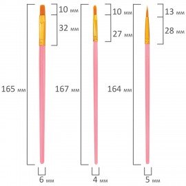 Кисти набор 10 шт., синтетика, розовые, № 2/0-8, (Круглые; Овальные; Плоские; Лайнеры),WBZ, 201088