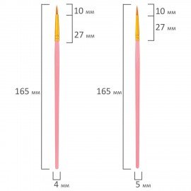 Кисти набор 10 шт., синтетика, розовые, № 2/0-8, (Круглые; Овальные; Плоские; Лайнеры),WBZ, 201088