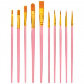Кисти набор 10 шт., синтетика, розовые, № 2/0-8, (Круглые; Овальные; Плоские; Лайнеры),WBZ, 201088