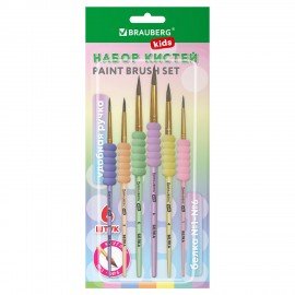 Кисти c EVA вставкой БЕЛКА набор 6 шт. (круглые № 1, 2, 3, 4, 5, 6), блистер, BRAUBERG KIDS, 201093