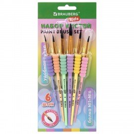 Кисти c EVA вставкой БЕЛКА набор 6 шт. (круглые № 1, 2, 3, 4, 5, 6), блистер, BRAUBERG KIDS, 201093