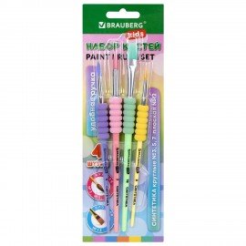 Кисти c EVA вставкой НАБОР 4шт (синтетика круглые 3,5,7; плоская 12), блистер, BRAUBERG KIDS, 201094