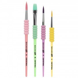 Кисти c EVA вставкой НАБОР 4шт. (синтетика круглые 4,8,12; плоская №10),блистер BRAUBERG KIDS, 201095