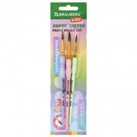 Кисти c силиконовой вставкой ПОНИ набор 3шт. (круглые № 3, 4, 5), блистер, BRAUBERG KIDS, 201096