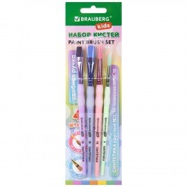 Кисти c силиконовой вставкой НАБОР 4шт. (синтетика кр. № 3,10; пл. № 10,15), блистер, BRAUBERG KIDS, 201097