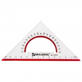 Треугольник пластиковый, угол 45, 13 см, BRAUBERG "Crystal", с транспортиром, прозрачный, с выделенной шкалой, 210293