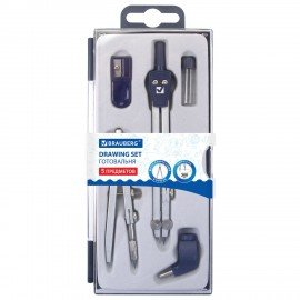 Готовальня BRAUBERG "Student Oxford", 5 предметов циркуль + кронциркуль, держатель, грифель, точилка, 210338