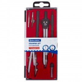 Готовальня BRAUBERG "Architect", 7 предметов: циркуль + кронциркуль с рейсфедором, рейсфедер + держатель, 2 вставки, грифель, 210346