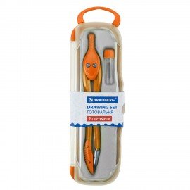 Готовальня BRAUBERG "Modern", 2 предмета: циркуль 135 мм, грифель, пенал с подвесом, 210662