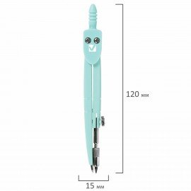 Циркуль BRAUBERG GEOMETRY, 120 мм, пастельно-бирюзовый цвет, защитный колпачок, пластиковый пенал, 210697