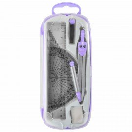 Готовальня BRAUBERG SCHOOL KIT, 9 предметов, циркуль 125 мм, чертежные принадлежности, лавандовый цвет, 210713