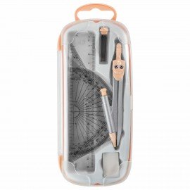 Готовальня BRAUBERG SCHOOL KIT, 9 предметов, циркуль 125 мм, чертежные принадлежности, персиковый цвет, 210715