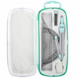 Готовальня BRAUBERG SCHOOL KIT, 9 предметов, циркуль 125 мм, чертежные принадлежности, мятный цвет, 210716